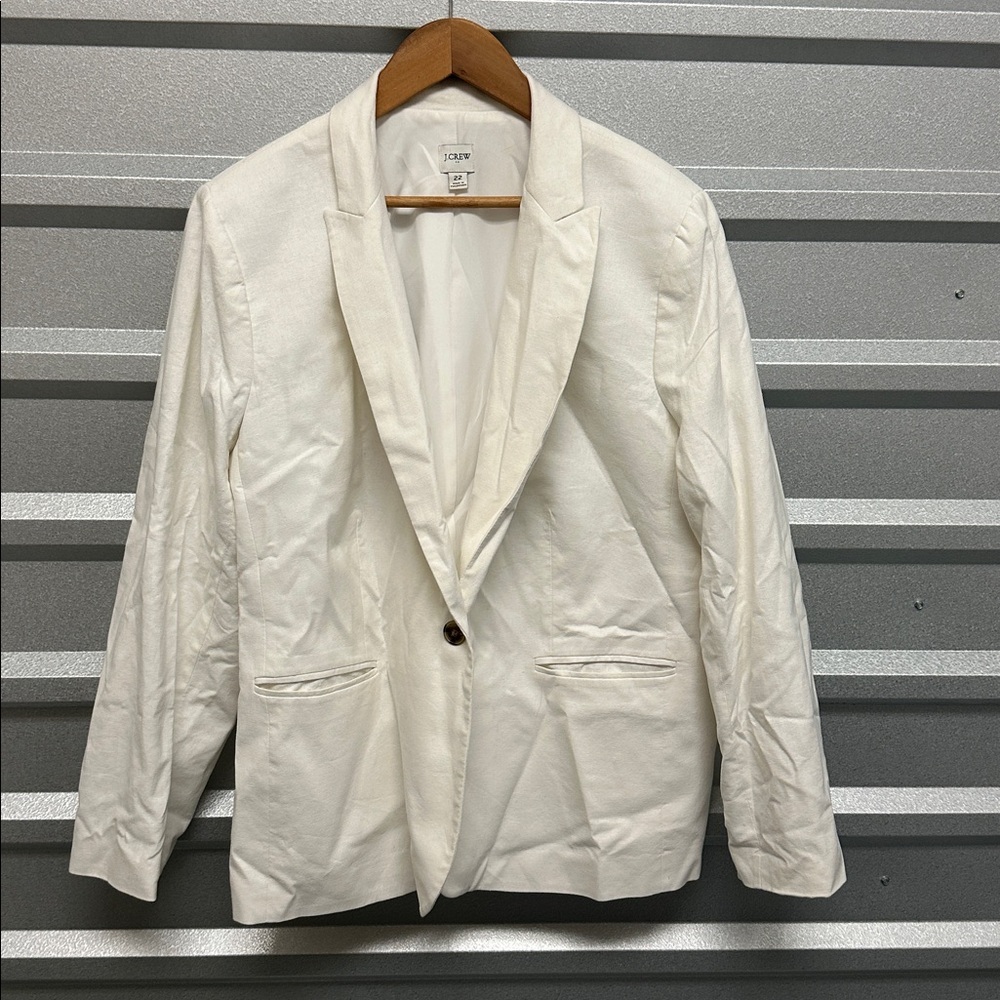 J Crew Womens White Linen Blazer Coat Jacket Size 22 Coastal Beach Office - Picture 2 of 10